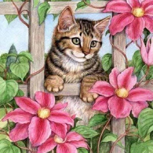 Luxury AB Velvet Diamond Painting Kit -Cat surrounded by flowers