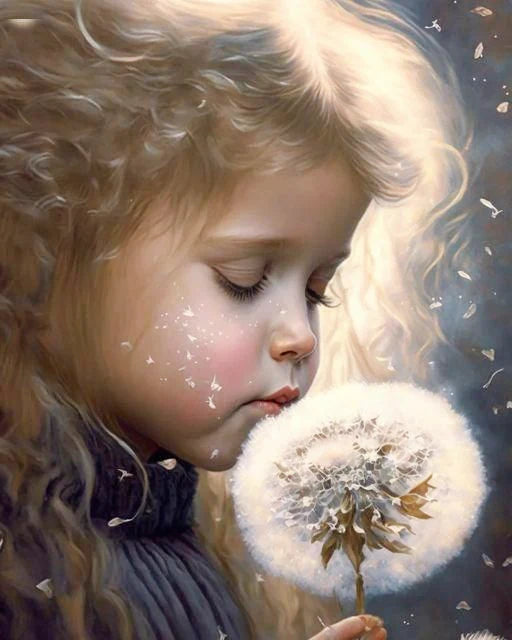 Luxury AB Velvet Diamond Painting Kit - little girl and dandelions