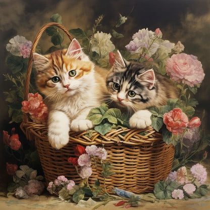 Cat in a flower basket