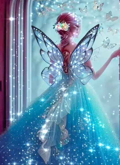 Kit de pintura de diamantes de terciopelo AB de lujo: hada elfa rodeada de mariposas