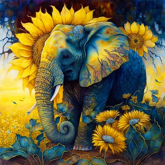 Luxury AB Velvet Diamond Painting Kit -Sunflowers and elephants