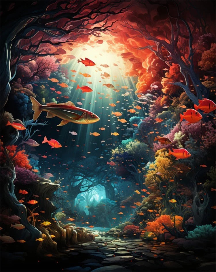 Luxury AB Velvet Diamond Painting Kit -  Undersea scenery