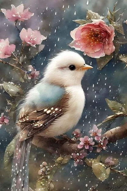 Luxury AB Velvet Diamond Painting Kit -  Birds and plum blossoms under snowflakes