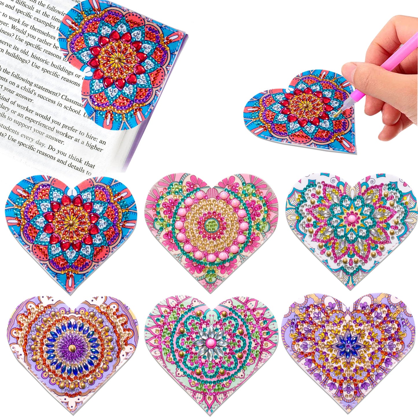 6pcs-DIY Diamond Painted Wrap Corner Bookmark