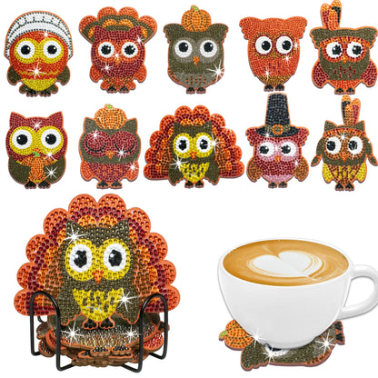 10 pcs set DIY Special Shaped Diamond Painting Coaster | owl