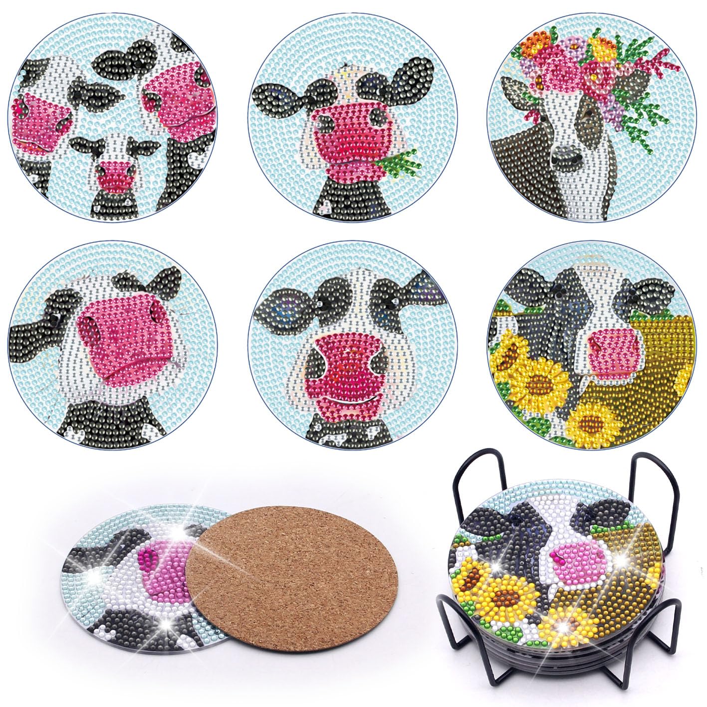 6 pcs set DIY Special Shaped Diamond Painting Coaster | the cow （single sided）