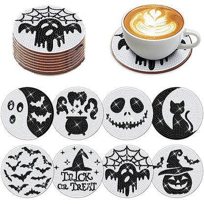 8 pcs set DIY Special Shaped Diamond Painting Coaster | halloween(without stand)