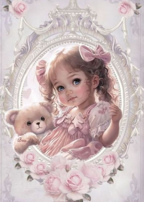 Luxury AB Velvet Diamond Painting Kit - Girl holding a bear