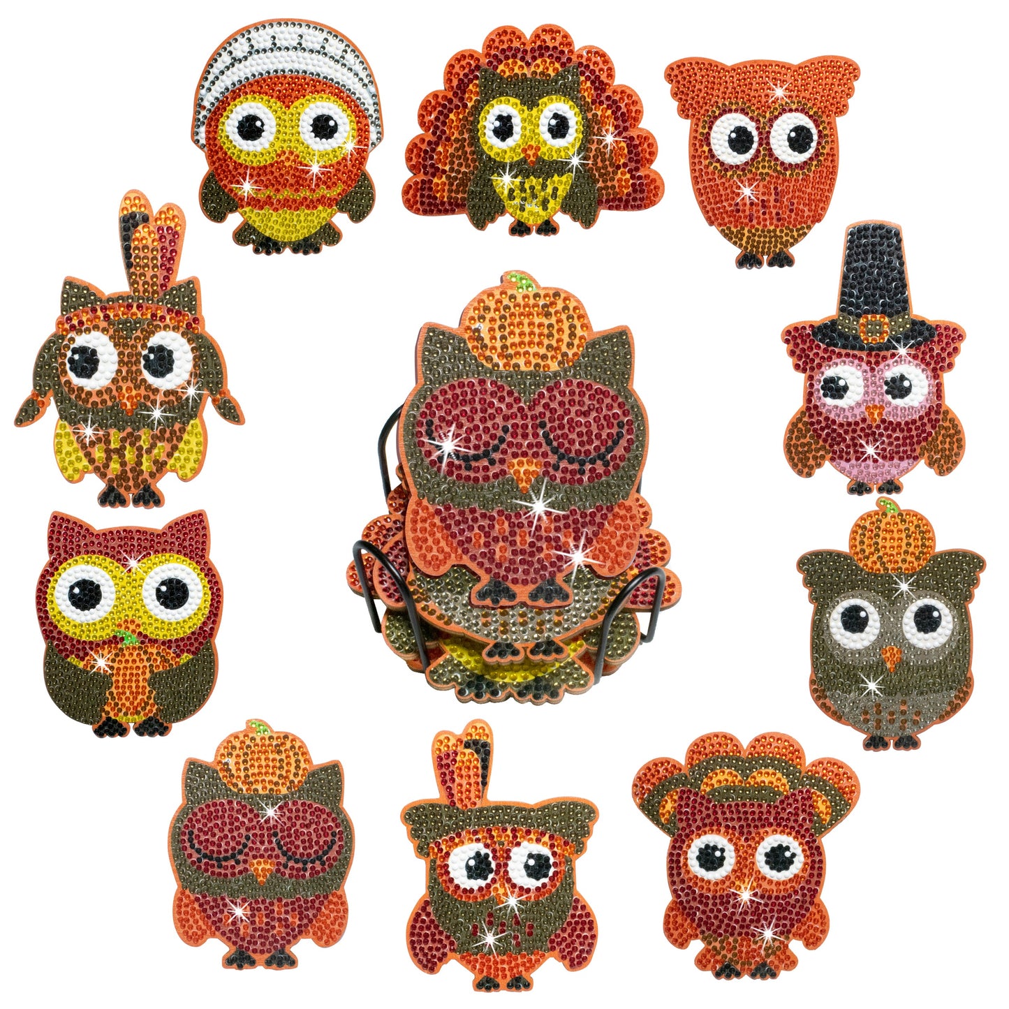 10 pcs set DIY Special Shaped Diamond Painting Coaster | owl