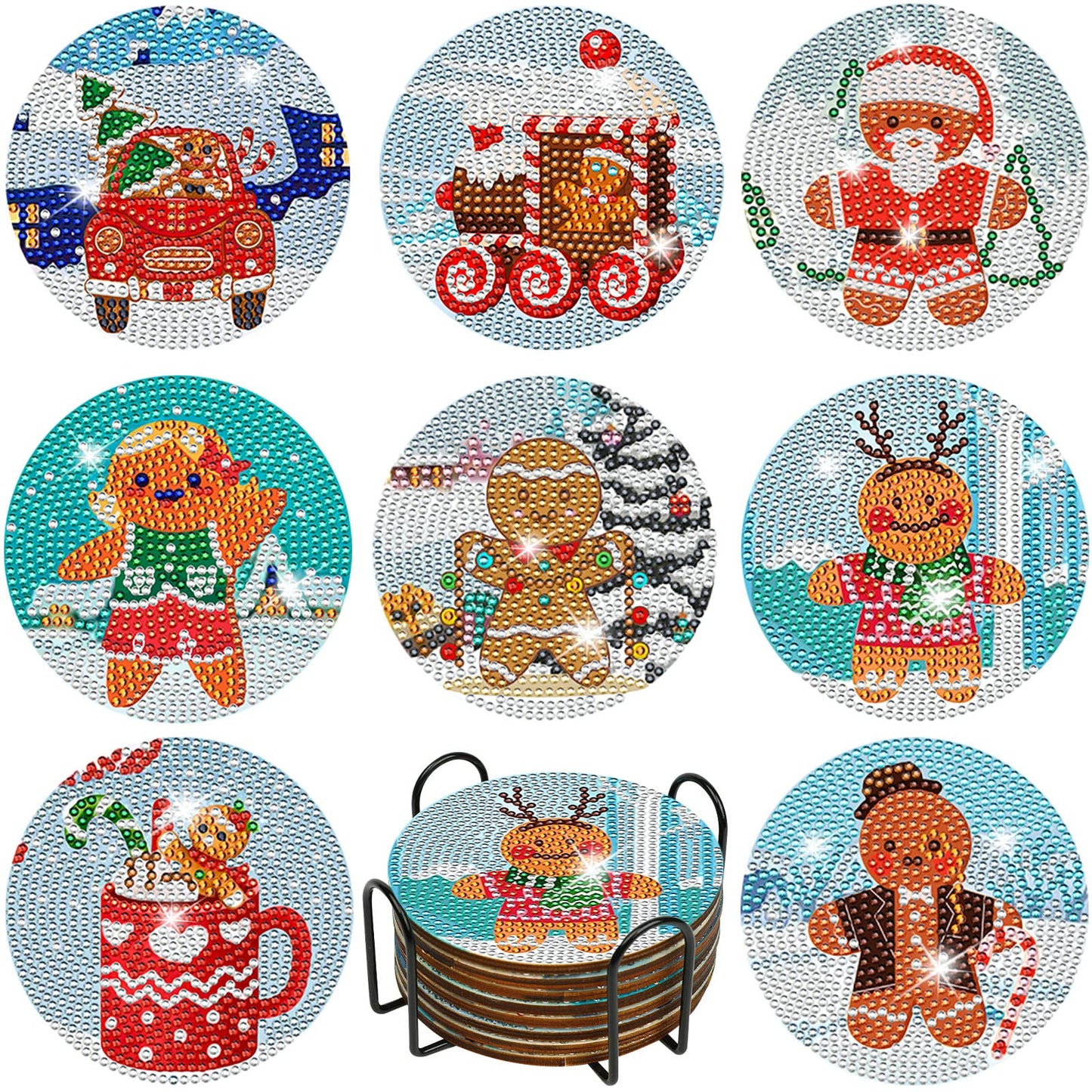 8 pcs set DIY Special Shaped Diamond Painting Coaster  |  Christmas （no holder）