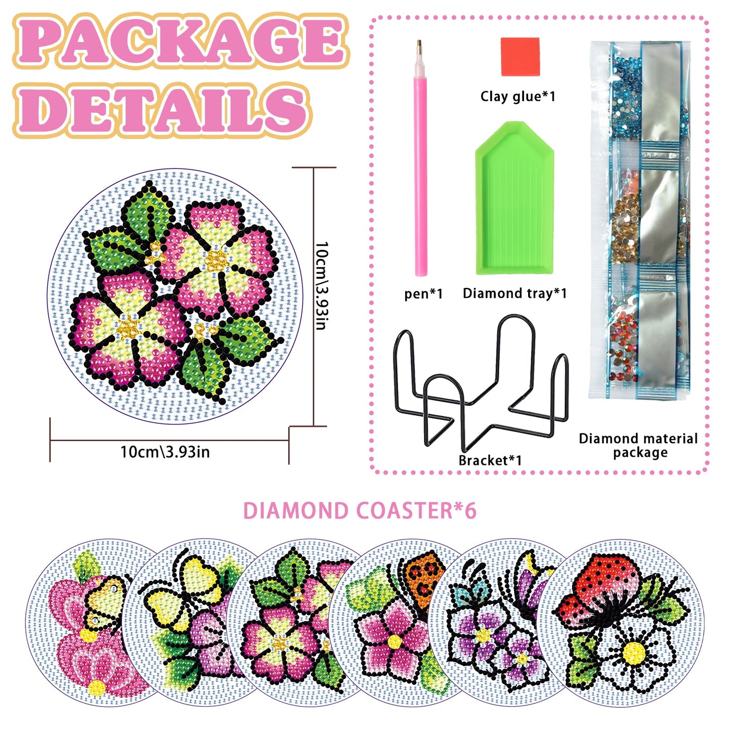 6 pcs set DIY Special Shaped Diamond Painting Coaster | flower