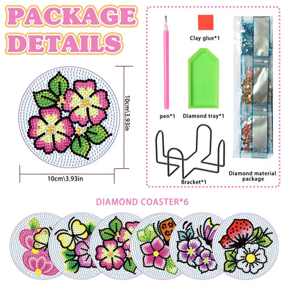 6 pcs set DIY Special Shaped Diamond Painting Coaster | flower