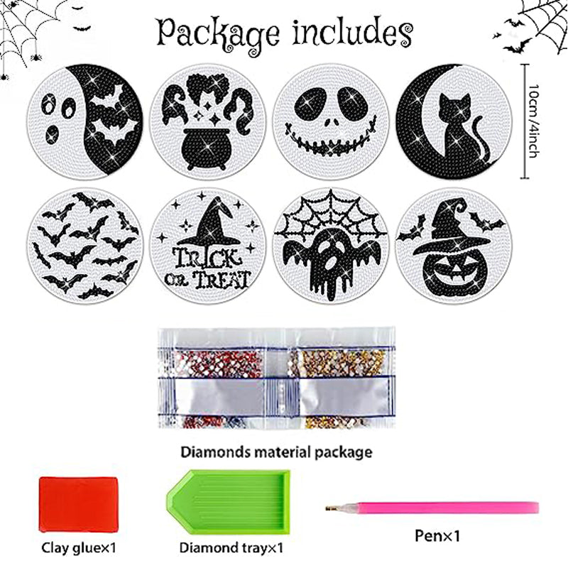 8 pcs set DIY Special Shaped Diamond Painting Coaster | halloween(without stand)