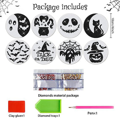 8 pcs set DIY Special Shaped Diamond Painting Coaster | halloween(without stand)