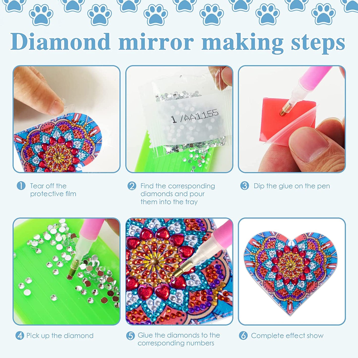 6pcs-DIY Diamond Painted Wrap Corner Bookmark