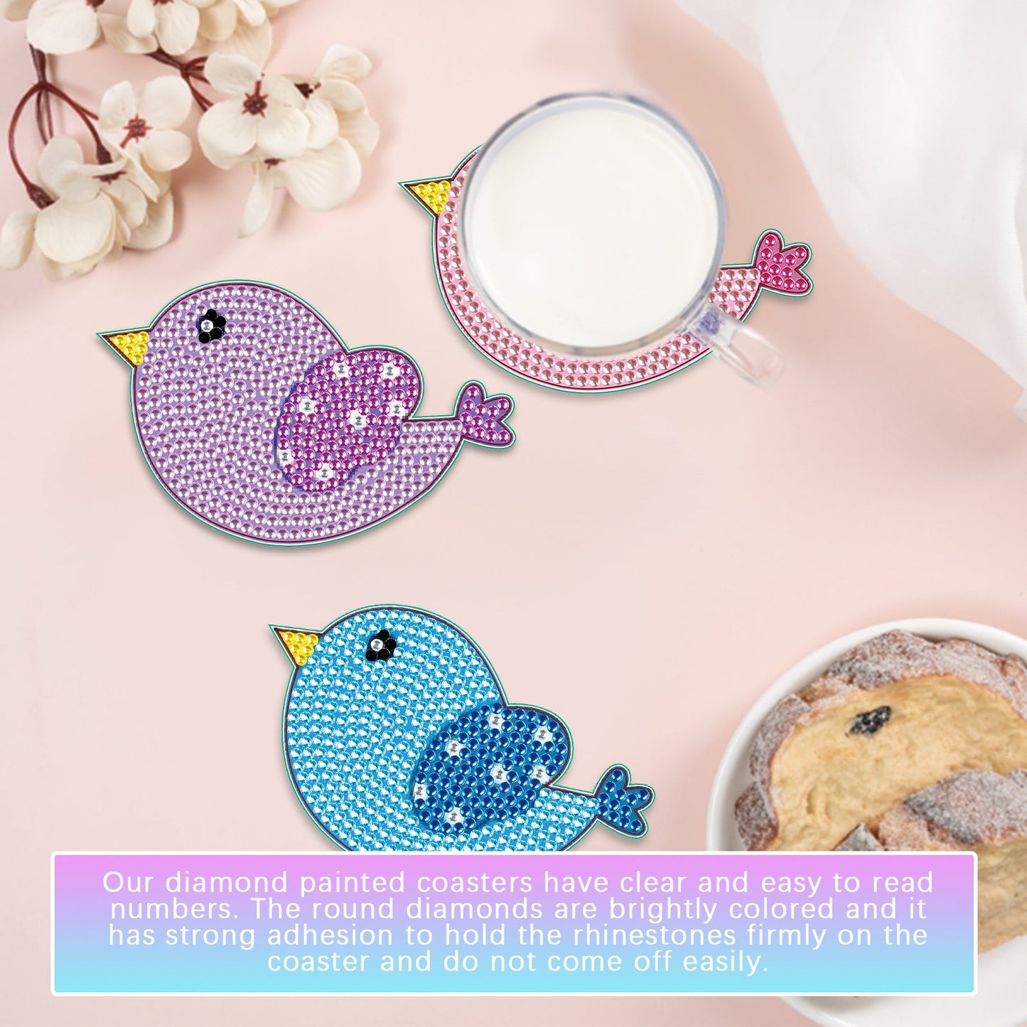 8 pcs set DIY Special Shaped Diamond Painting Coaster | bird