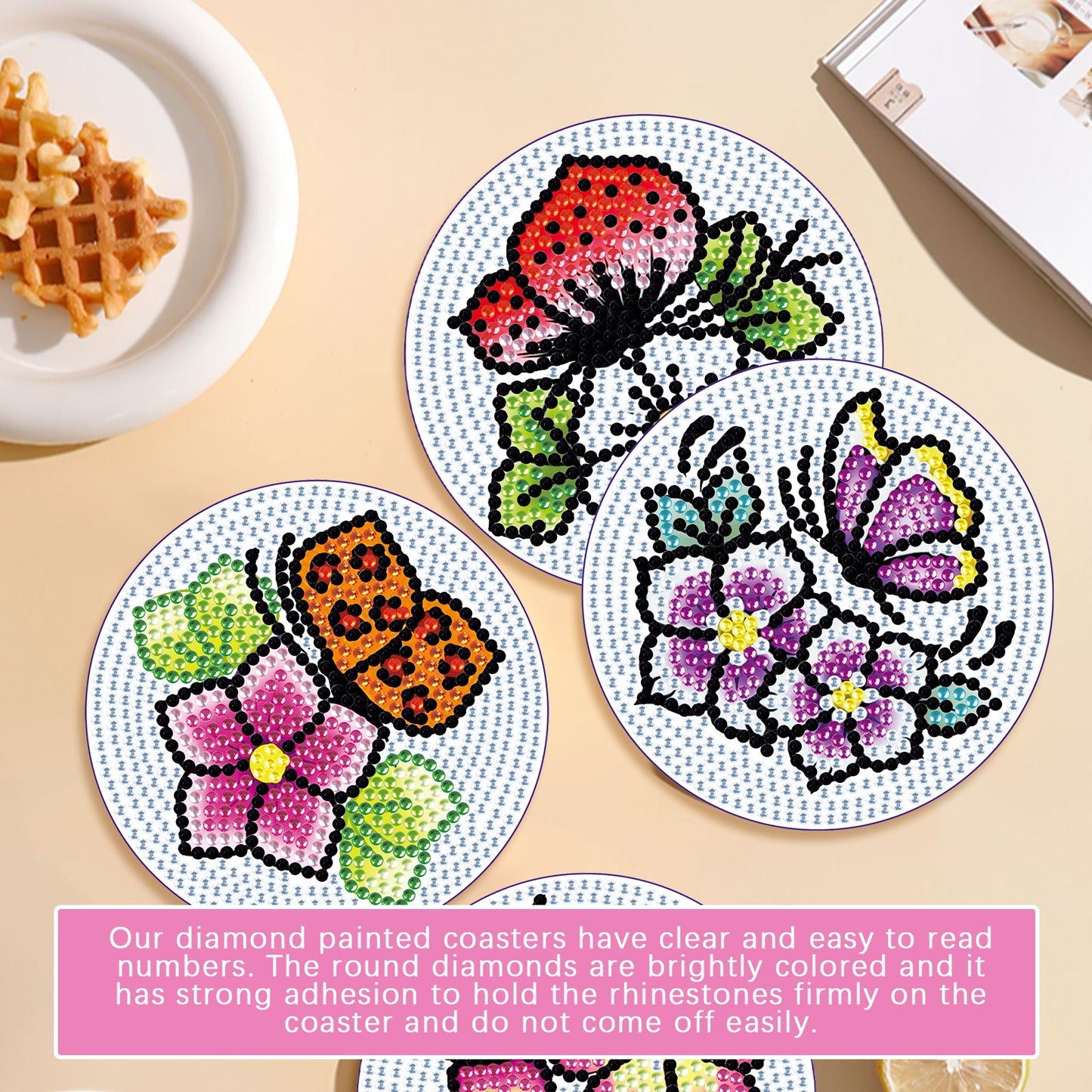 6 pcs set DIY Special Shaped Diamond Painting Coaster | flower