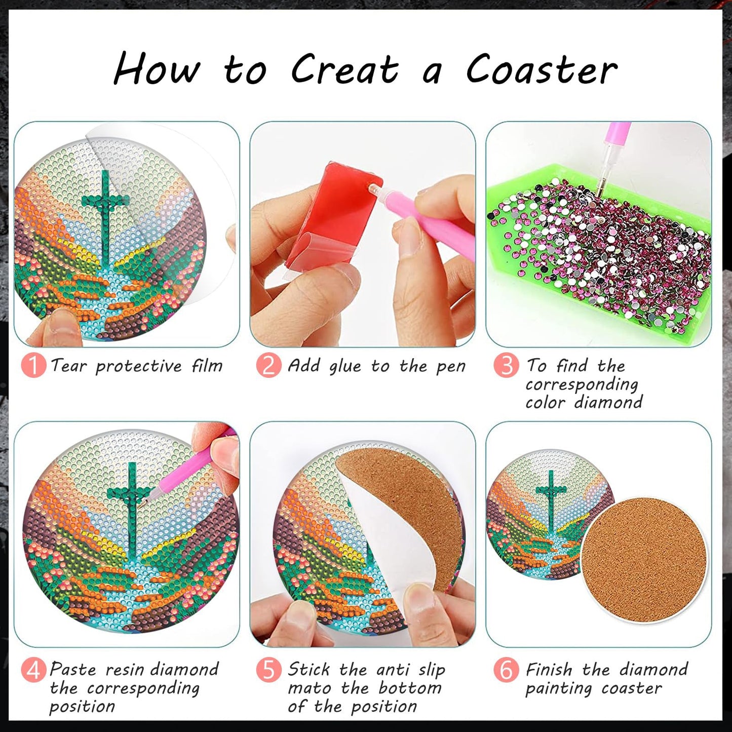 8 pcs set DIY Special Shaped Diamond Painting Coaster    | cross （no holder）