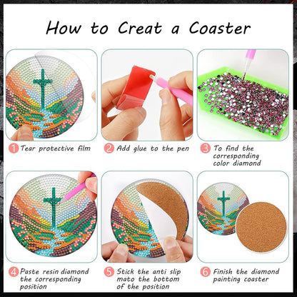 8 pcs set DIY Special Shaped Diamond Painting Coaster    | cross （no holder）