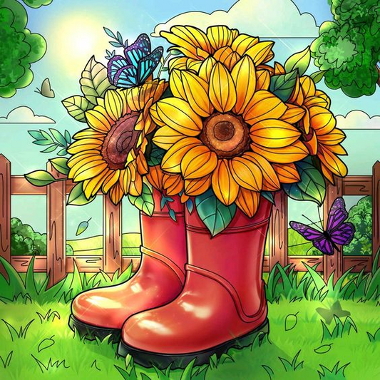 Luxury AB Velvet Diamond Painting Kit -  Sunflower rain boots