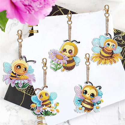 5 pcs DIY Diamond Painting Keychain  |  Bee（Single Side ）