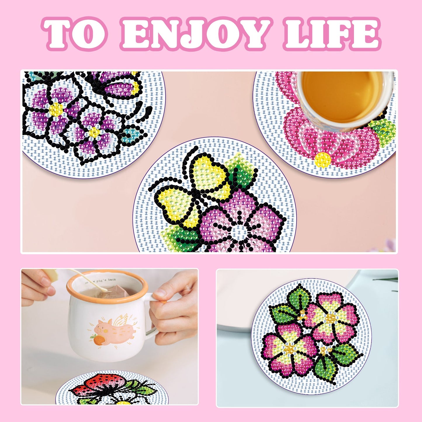 6 pcs set DIY Special Shaped Diamond Painting Coaster | flower