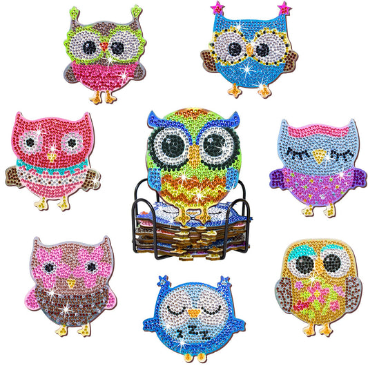 8 pcs set DIY Special Shaped Diamond Painting Coaster | owl （single sided）