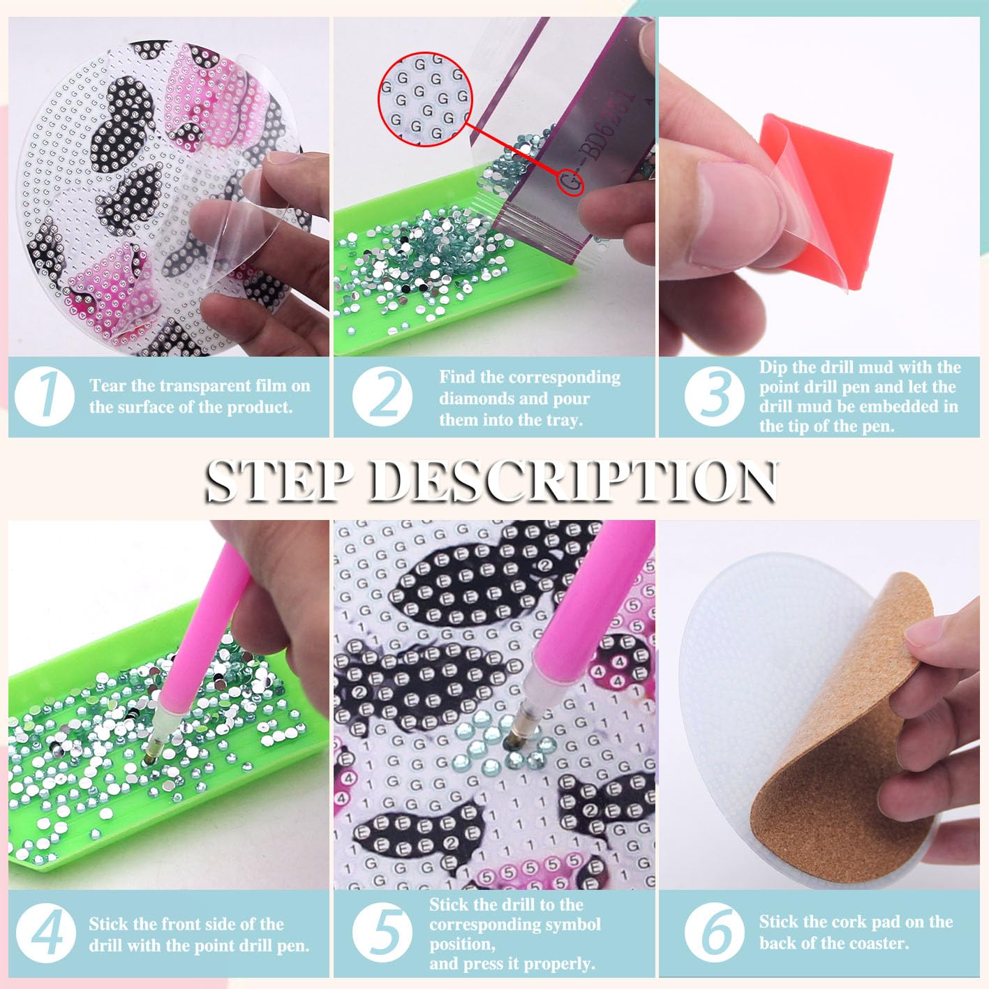 6 pcs set DIY Special Shaped Diamond Painting Coaster | the cow （single sided）