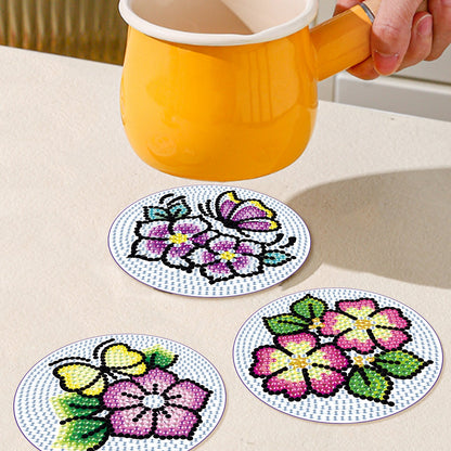 6 pcs set DIY Special Shaped Diamond Painting Coaster | flower