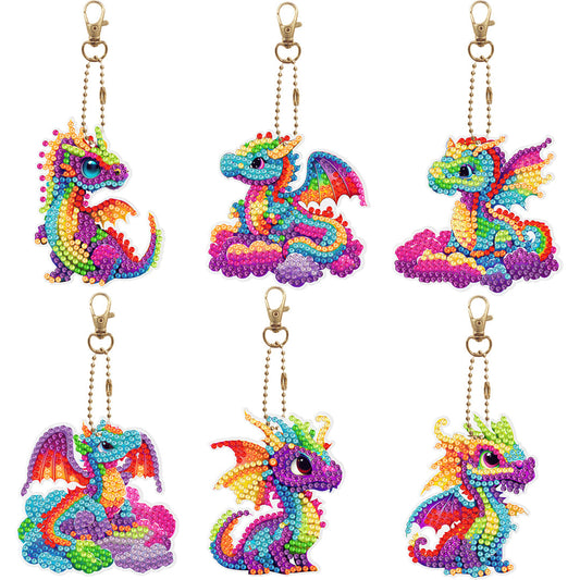 6 pcs DIY Diamant Peinture Porte-clés | Petit dragon