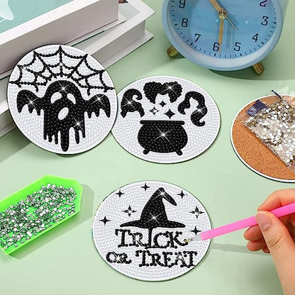 8 pcs set DIY Special Shaped Diamond Painting Coaster | halloween(without stand)