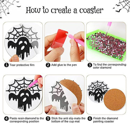 8 pcs set DIY Special Shaped Diamond Painting Coaster | halloween(without stand)