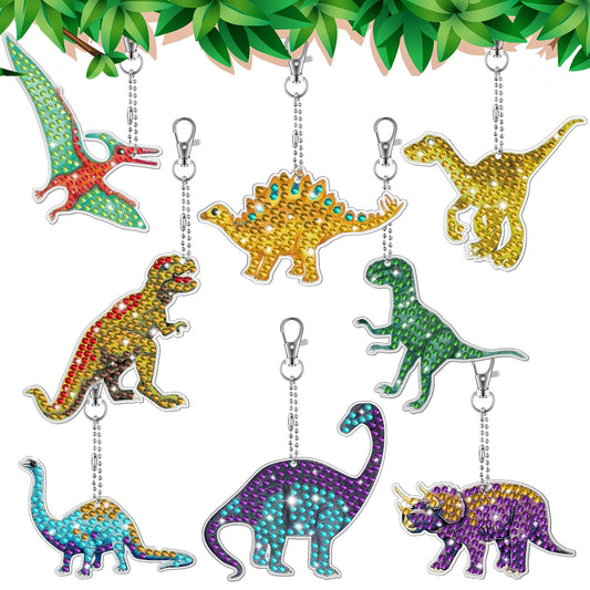 8 pcs DIY Diamond Painting Keychain  | Dinosaur（single sided）