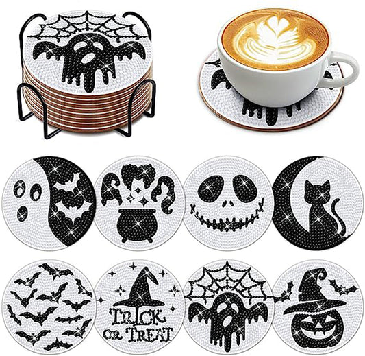 8 pcs set DIY Special Shaped Diamond Painting Coaster | halloween(without stand)