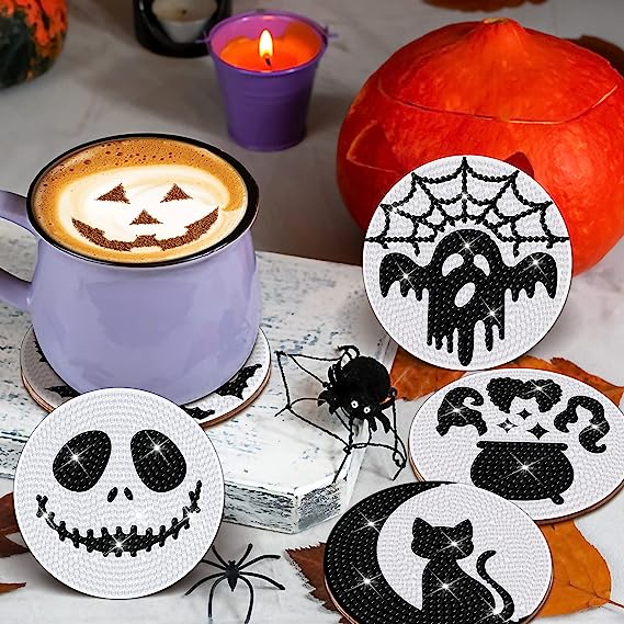 8 pcs set DIY Special Shaped Diamond Painting Coaster | halloween(without stand)