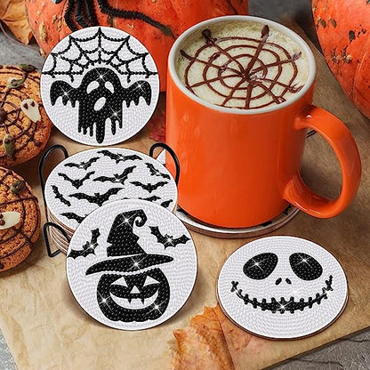 8 pcs set DIY Special Shaped Diamond Painting Coaster | halloween(without stand)