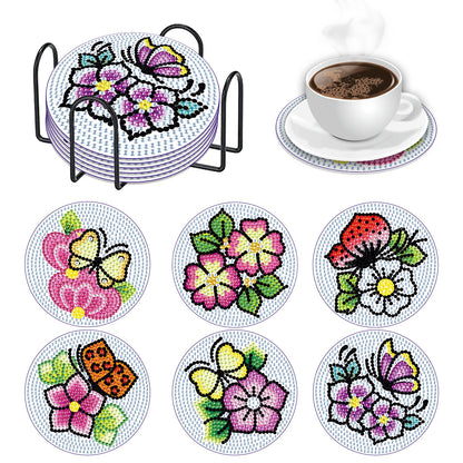 6 pcs set DIY Special Shaped Diamond Painting Coaster | flower