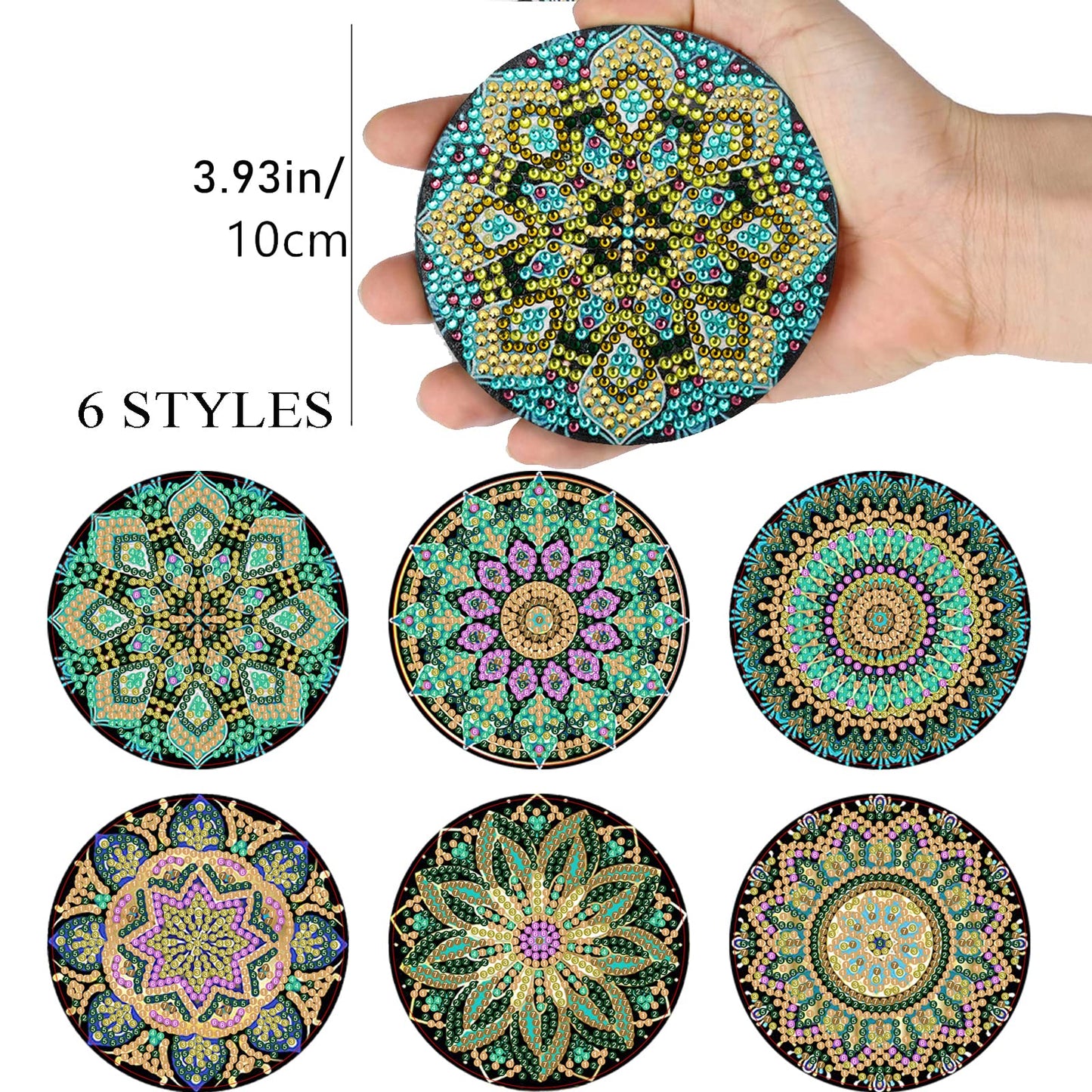 6 pcs set DIY Special Shaped Diamond Painting Coaster | mandala