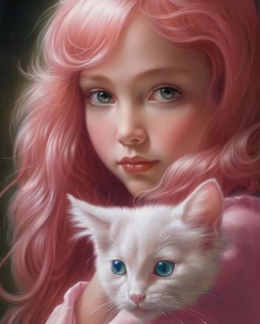 Luxury AB Velvet Diamond Painting Kit - Pink haired girl