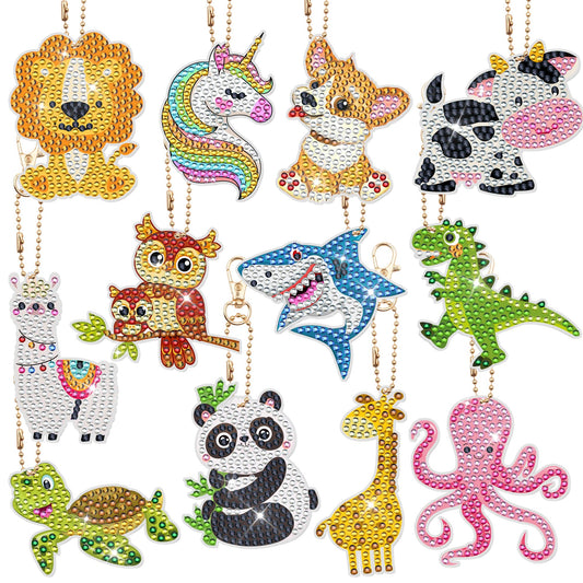 12 pcs DIY Diamond Painting Keychain  | animal