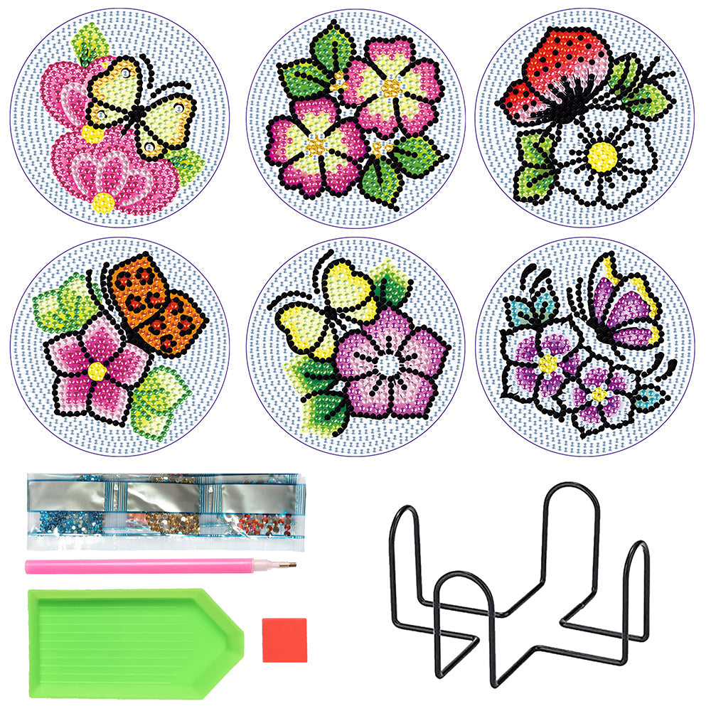 6 pcs set DIY Special Shaped Diamond Painting Coaster | flower