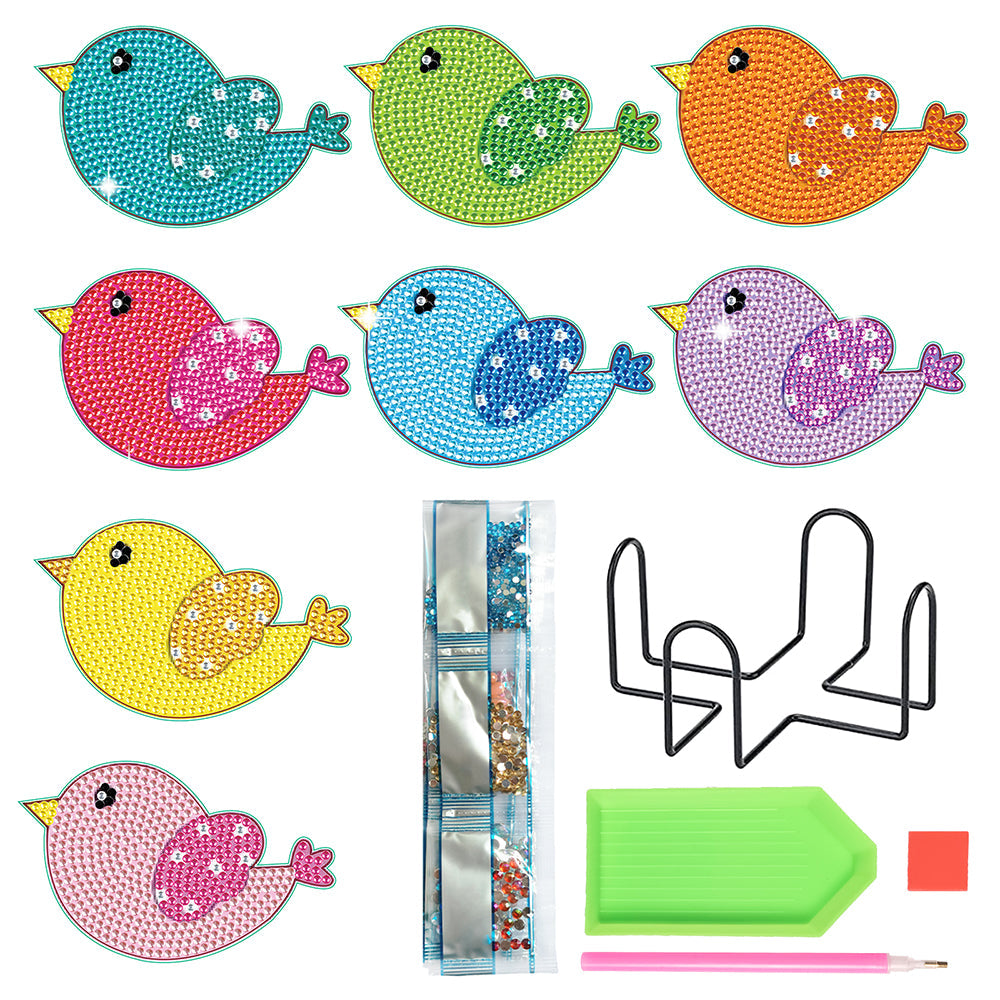 8 pcs set DIY Special Shaped Diamond Painting Coaster | bird