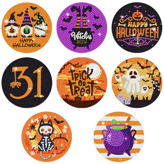 8 pcs set DIY Special Shaped Diamond Painting Coaster | halloween(without stand)