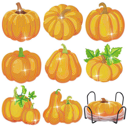 8 pcs set DIY Special Shaped Diamond Painting Coaster  |   Pumpkin（no holder）