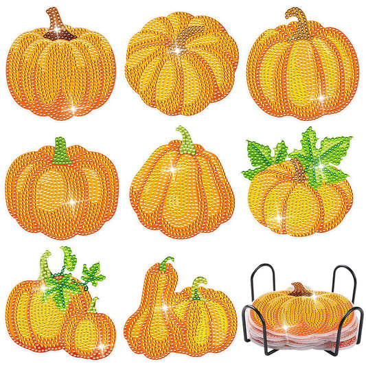 8 pcs set DIY Special Shaped Diamond Painting Coaster  |   Pumpkin（no holder）