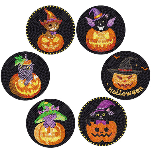 6 pcs set DIY Special Shaped Diamond Painting Coaster | halloween