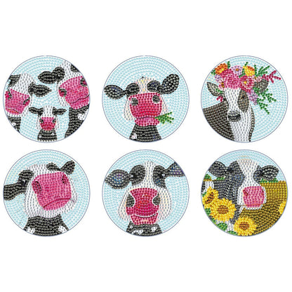 6 pcs set DIY Special Shaped Diamond Painting Coaster | the cow （single sided）