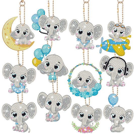 12 pcs DIY Diamond Painting Keychain  | elephant (Single Side)