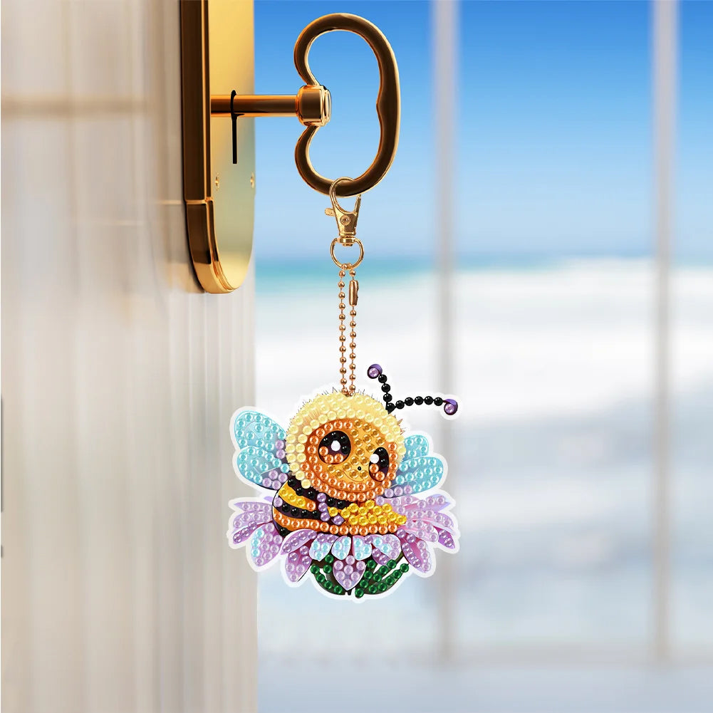 5 pcs DIY Diamond Painting Keychain  |  Bee（Single Side ）