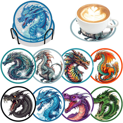 8 pcs set DIY Special Shaped Diamond Painting Coaster  |  dragon （no holder）